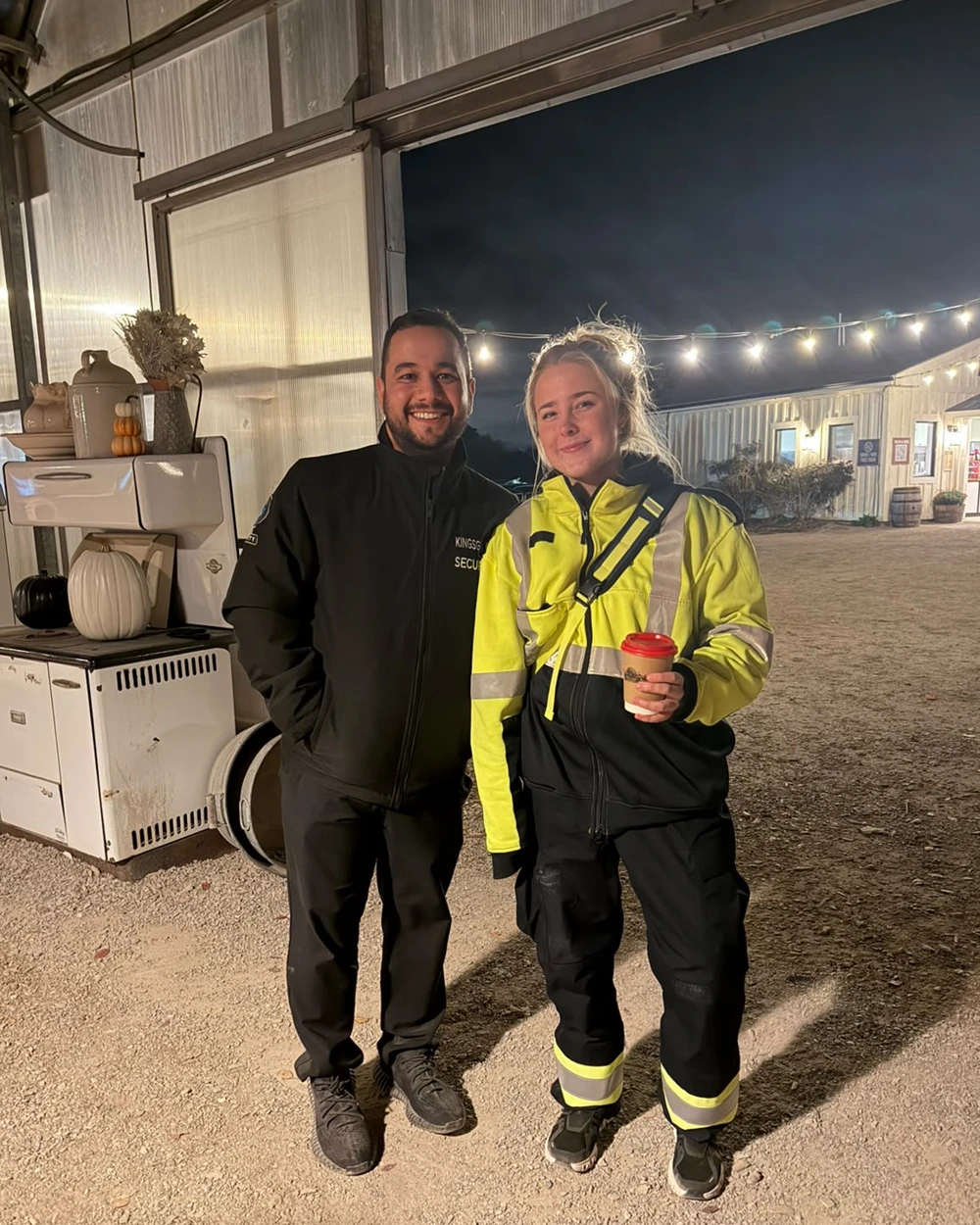 KingsGuard security guard and event medic on site together at a fall event.